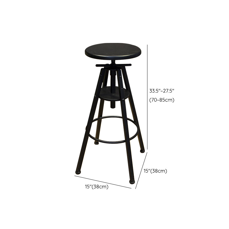Industrial Adjustable Height Dining Stool Wood Bar Stool with Footrest