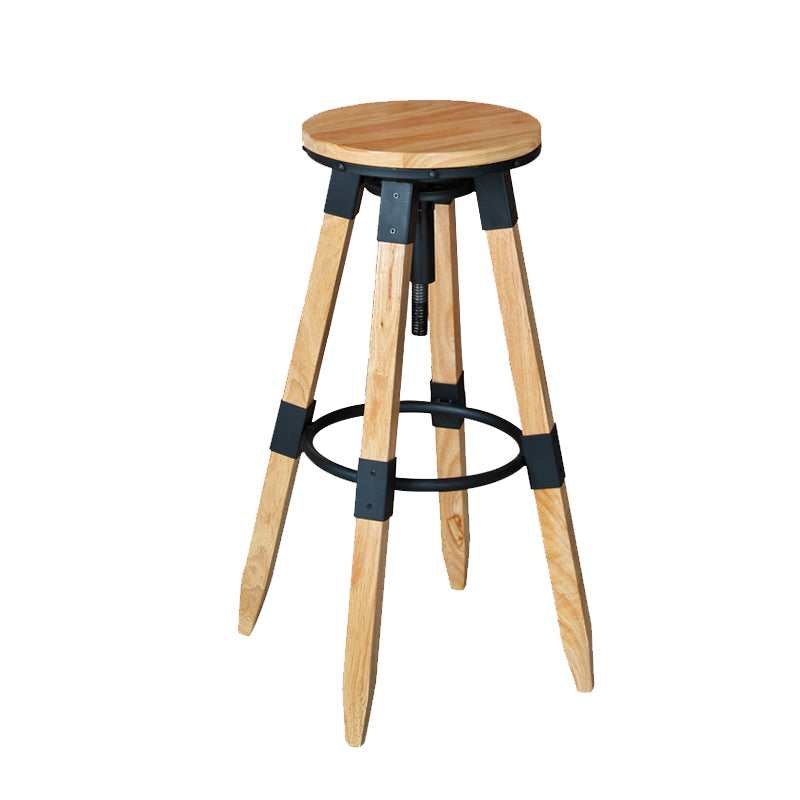 Backless Adjustable Height Bar Stool Industrial Solid Wood Bar Stool