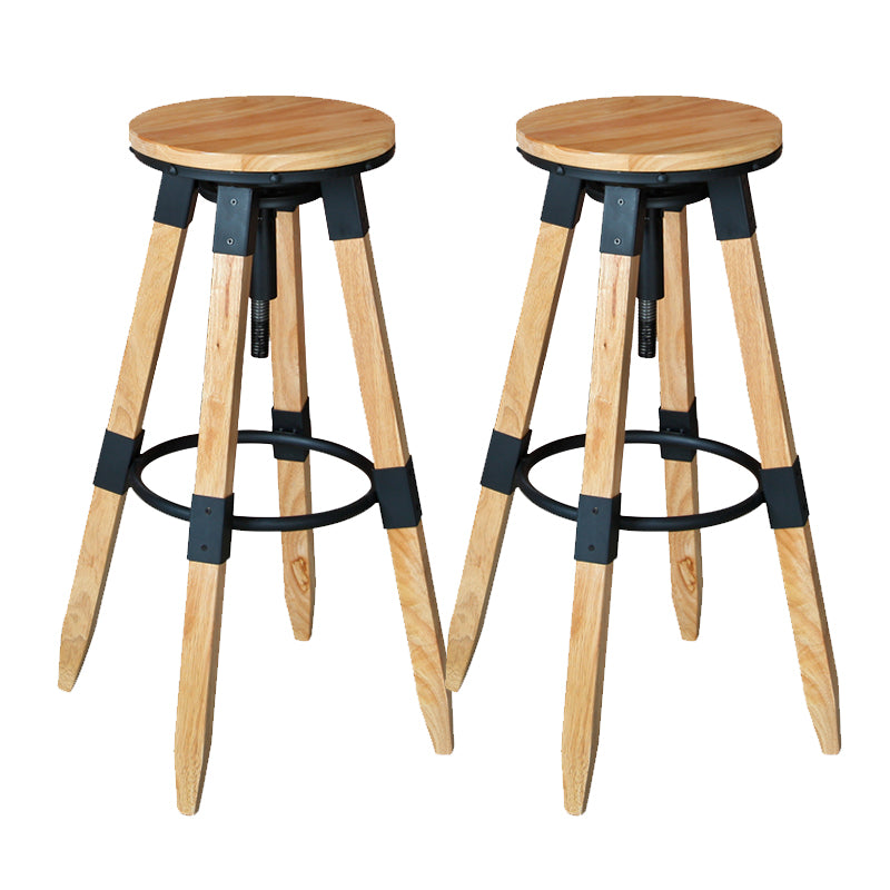 Backless Adjustable Height Bar Stool Industrial Solid Wood Bar Stool