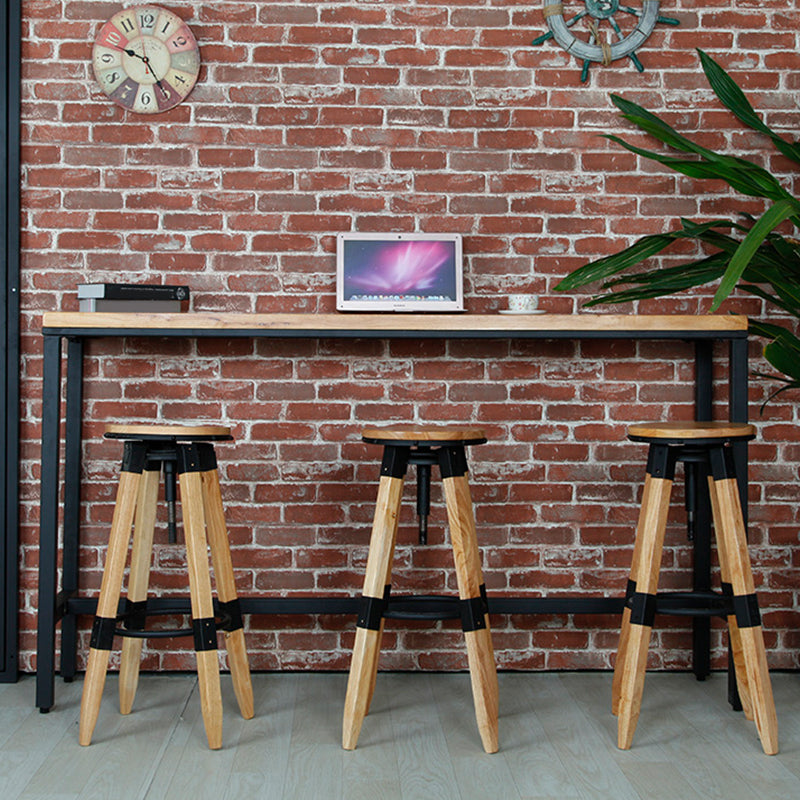 Backless Adjustable Height Bar Stool Industrial Solid Wood Bar Stool