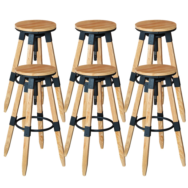 Backless Adjustable Height Bar Stool Industrial Solid Wood Bar Stool