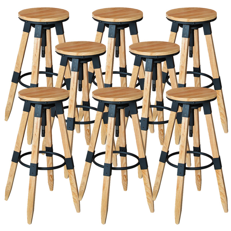 Backless Adjustable Height Bar Stool Industrial Solid Wood Bar Stool
