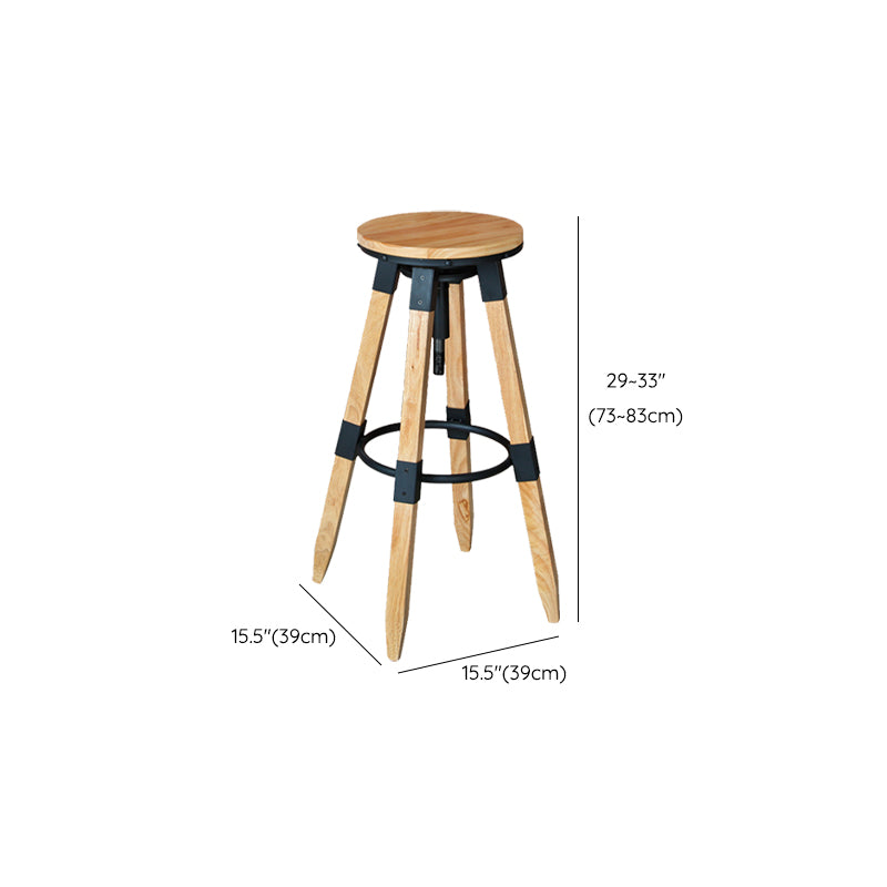Backless Adjustable Height Bar Stool Industrial Solid Wood Bar Stool