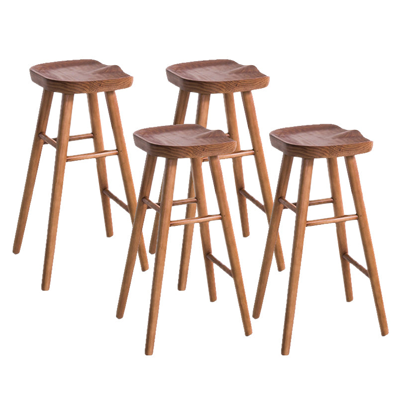 Industrial Armless Bar Stools Solid Wood Dining Stool with Footrest