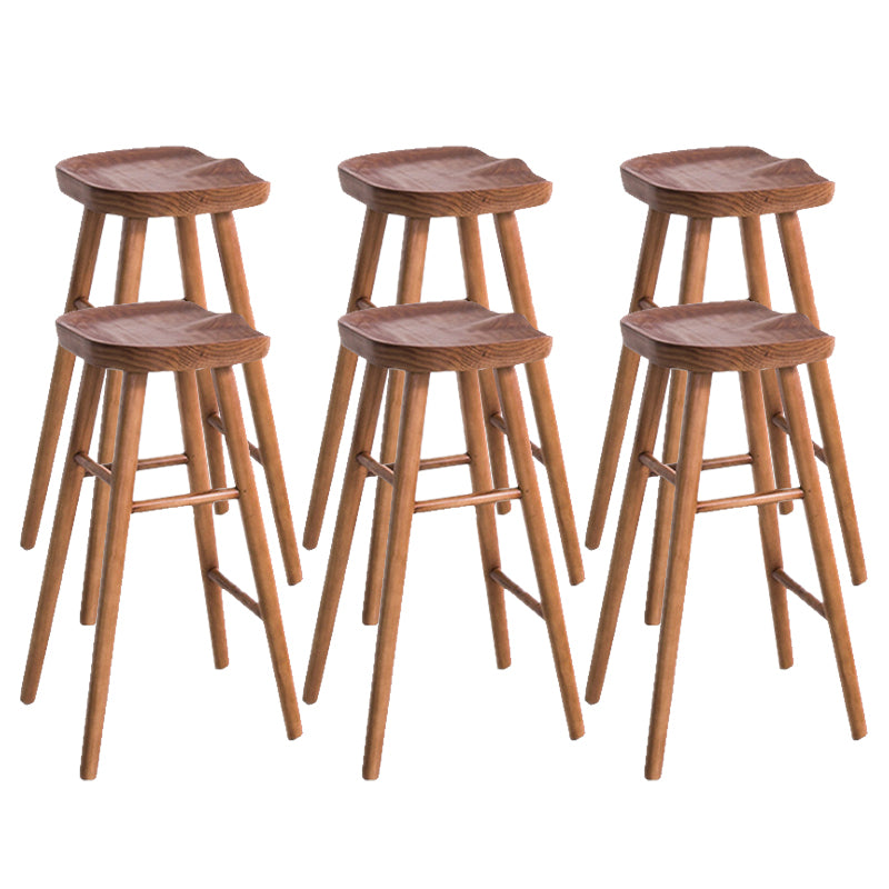 Industrial Armless Bar Stools Solid Wood Dining Stool with Footrest