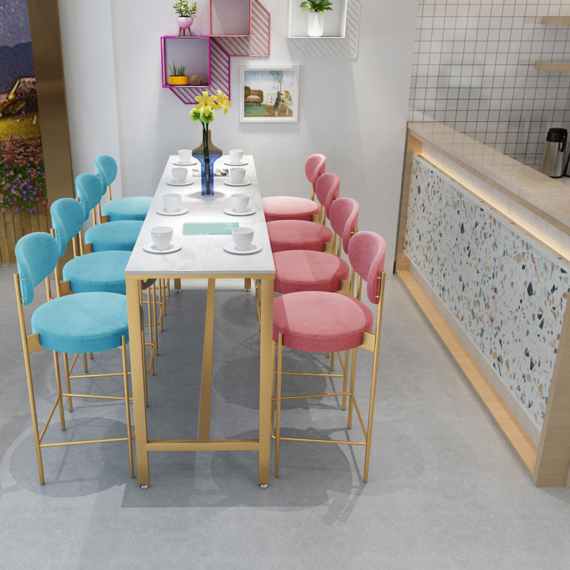 Modern Bar Height Table White Faux Marble Top Bistro Bar Table with Gold Base