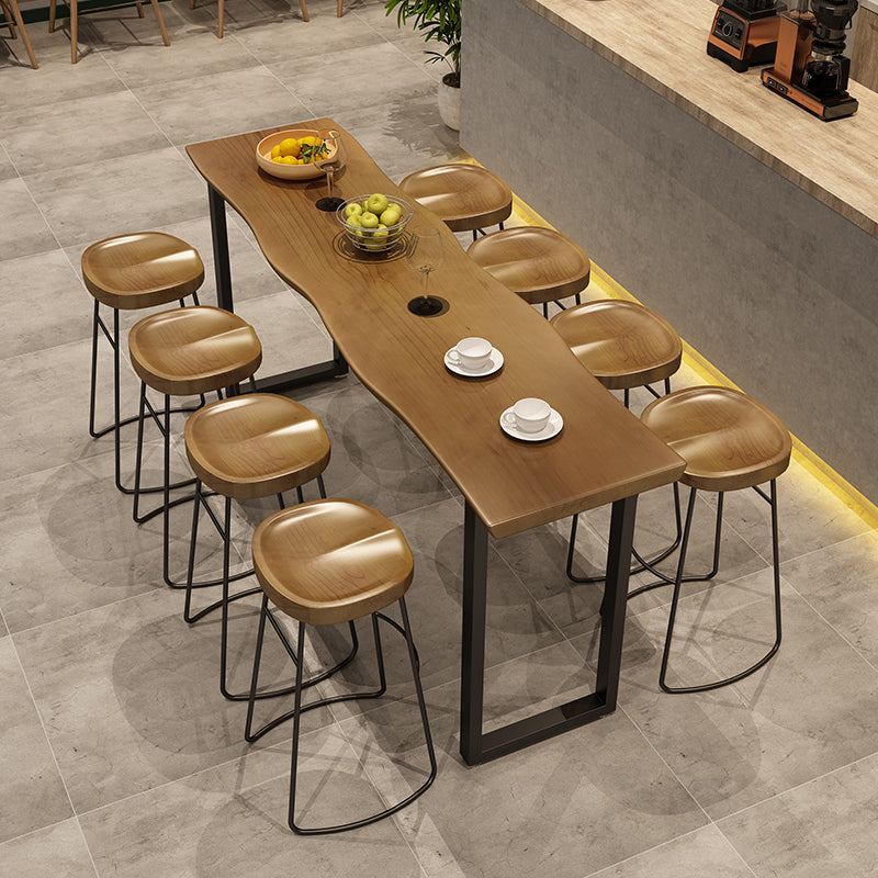 Industrial Bar Height Table Solid Wood Top Bistro Bar Table with Sled Base