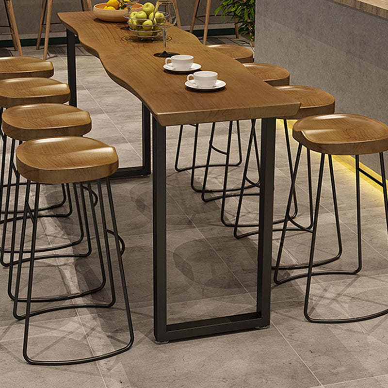 Industrial Bar Height Table Solid Wood Top Bistro Bar Table with Sled Base