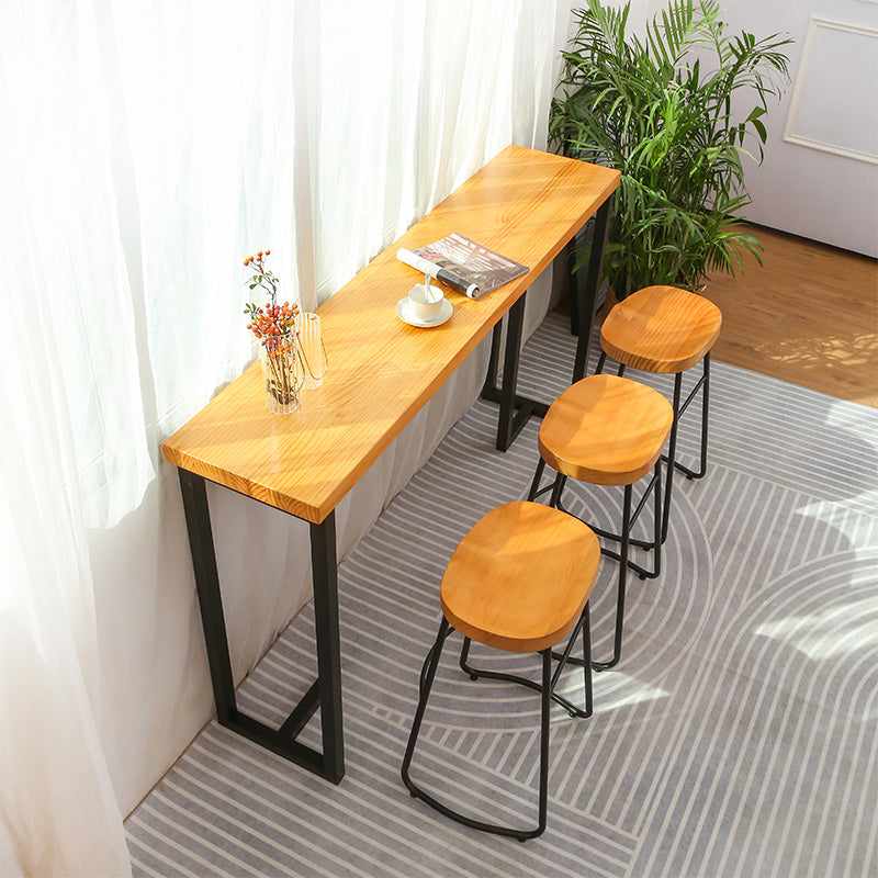 Rectangular Bar Height Table Black Legs and Metal Base Bar Table for Living Room