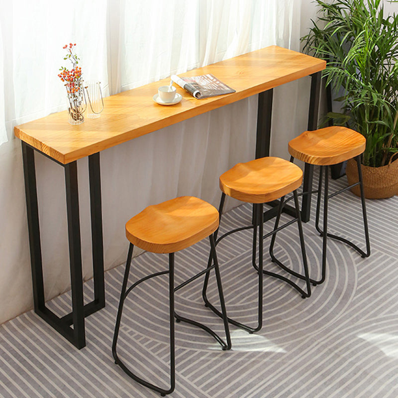 Rectangular Bar Height Table Black Legs and Metal Base Bar Table for Living Room
