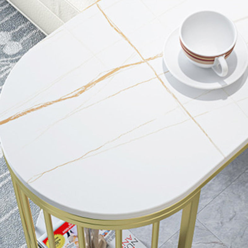 Stone Top Bar Height Table Modern Style Bistro Pub Table with 2 Shelves