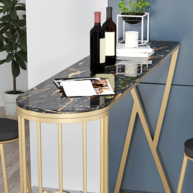 Faux Marble Bar Height Table Modern Style Bistro Pub Table with 2 Shelves