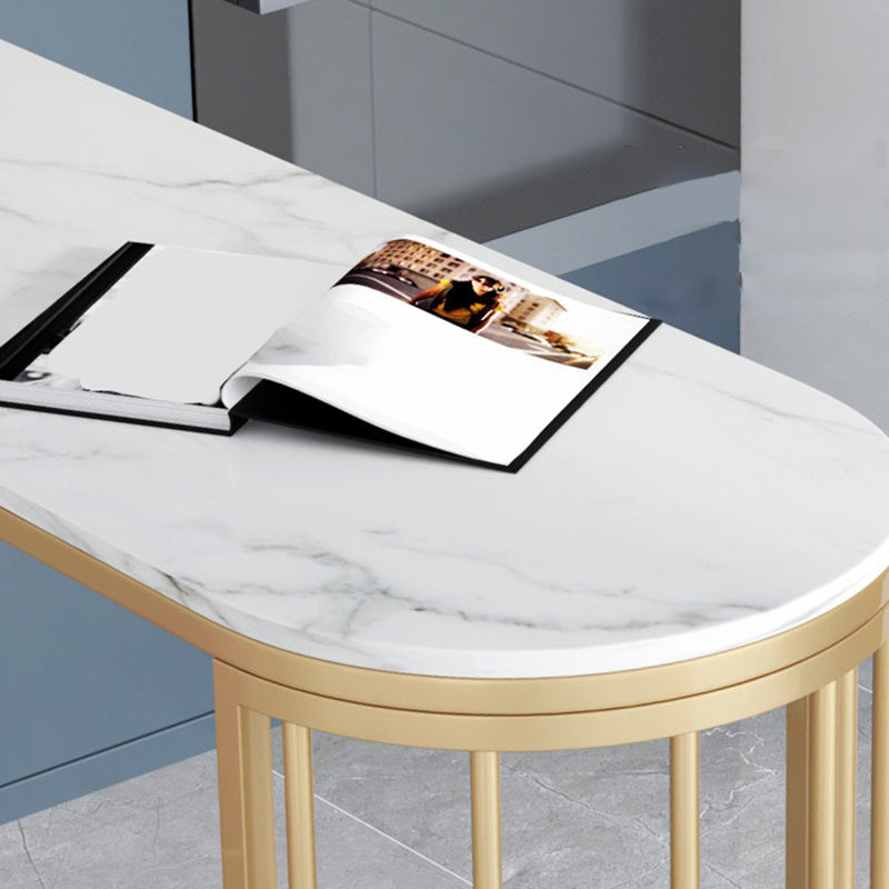 Faux Marble Bar Height Table Modern Style Bistro Pub Table with 2 Shelves
