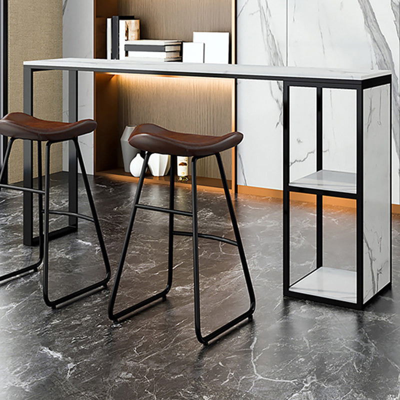 Rectangular Bar Height Table Faux Marble Top Bistro Pub Table for Patio Use