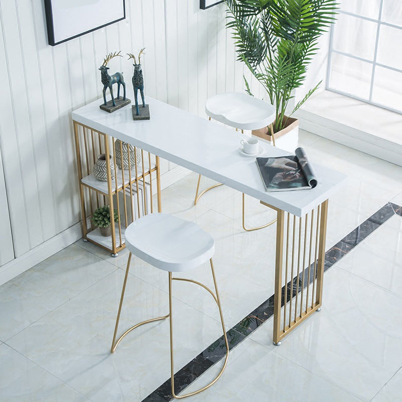 Wood Top Bar Height Table Modern Style Bistro Pub Table with 2 Shelves