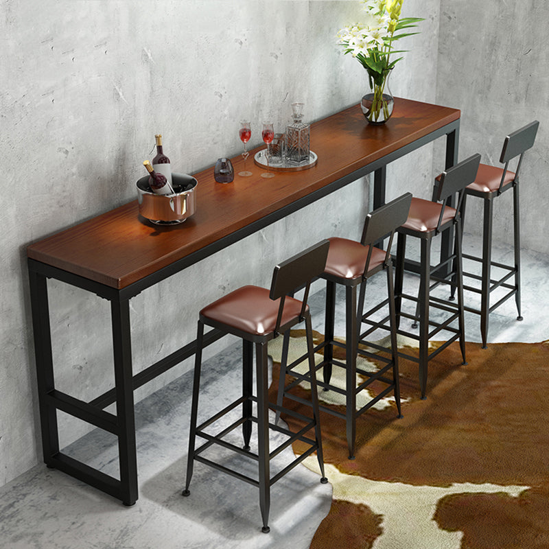 Wood Top Bar Height Table Industrial Style Bistro Pub Table with Metal Base