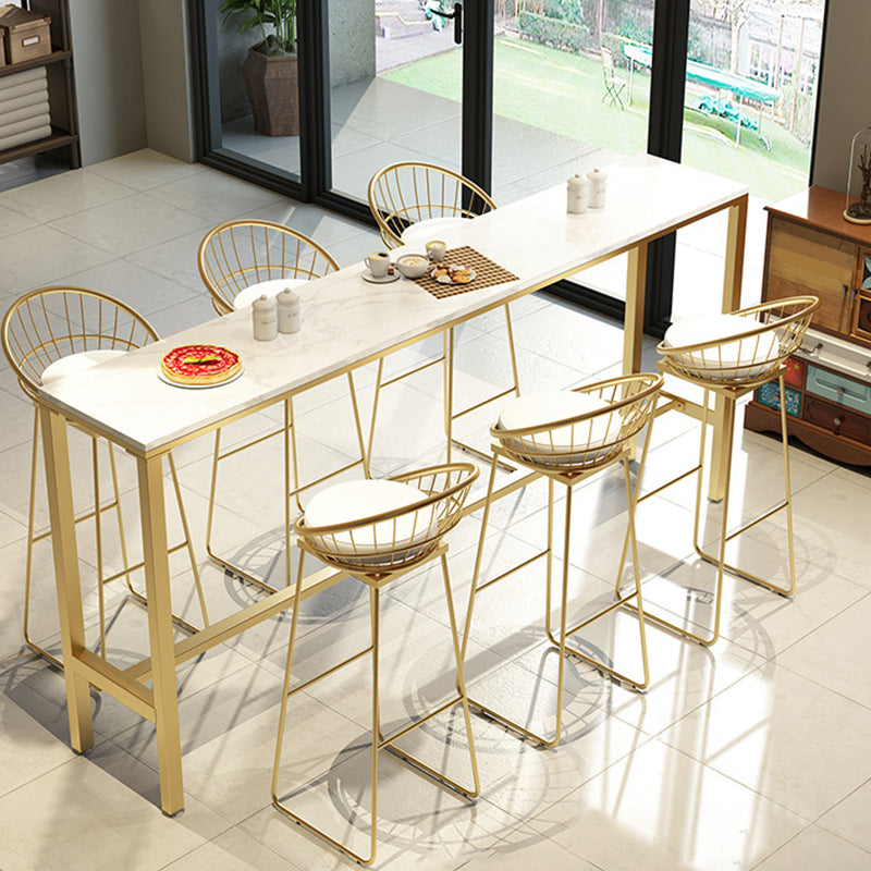 Glam Bar Height Table White Faux Marble Top Bistro Table with Trestle Base