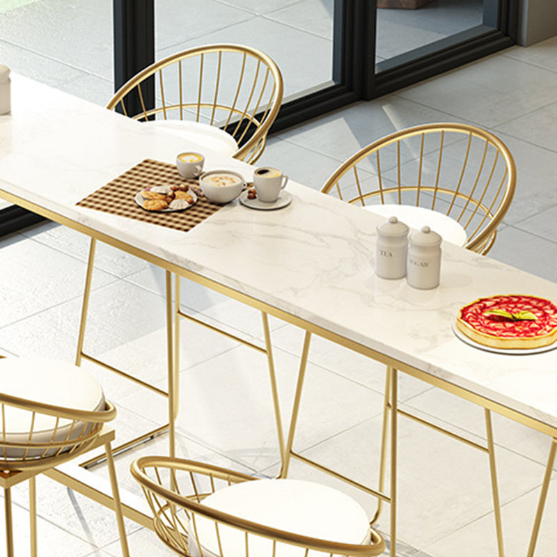 Glam Bar Height Table White Faux Marble Top Bistro Table with Trestle Base