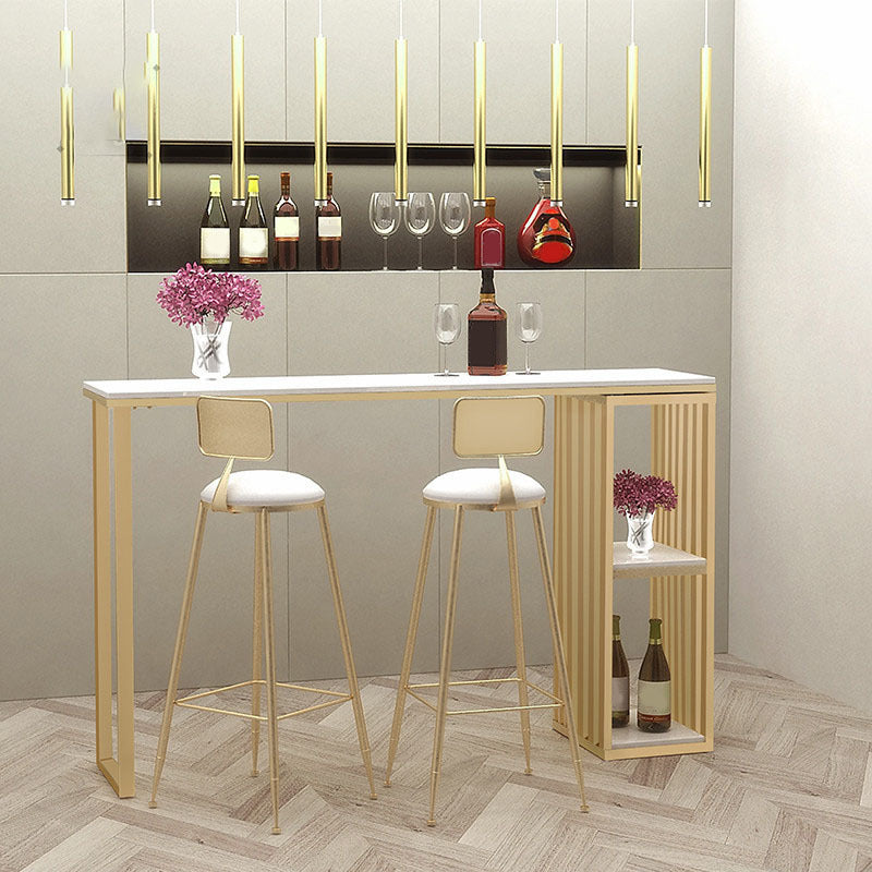 Faux Marble Bar Height Table Modern Style Bistro Table with 2 Shelves