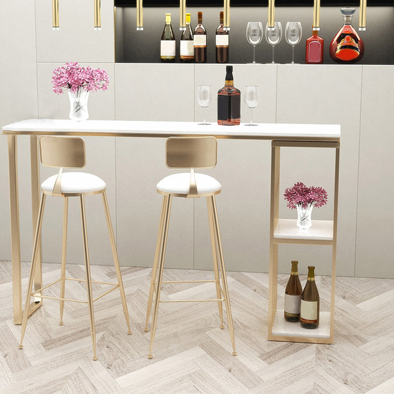 Faux Marble Bar Height Table Modern Style Bistro Table with 2 Shelves