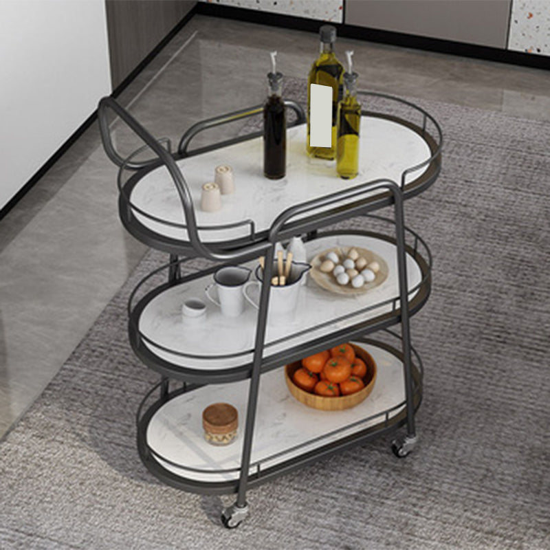 Modern Style Oval Prep Table Reclaimed Wood Rolling Prep Table