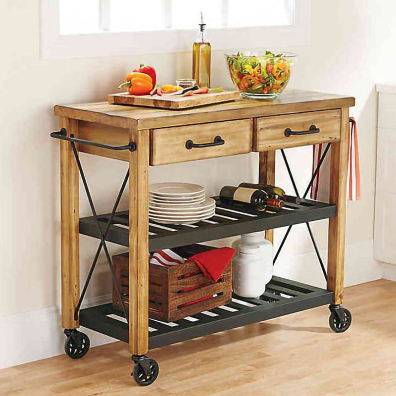 Contemporary Wood Kitchen Island Cart Rolling Kitchen Cart with Open Storage