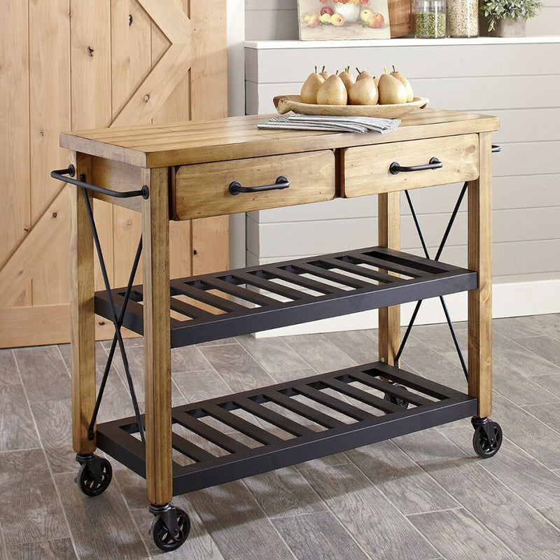 Contemporary Wood Kitchen Island Cart Rolling Kitchen Cart with Open Storage