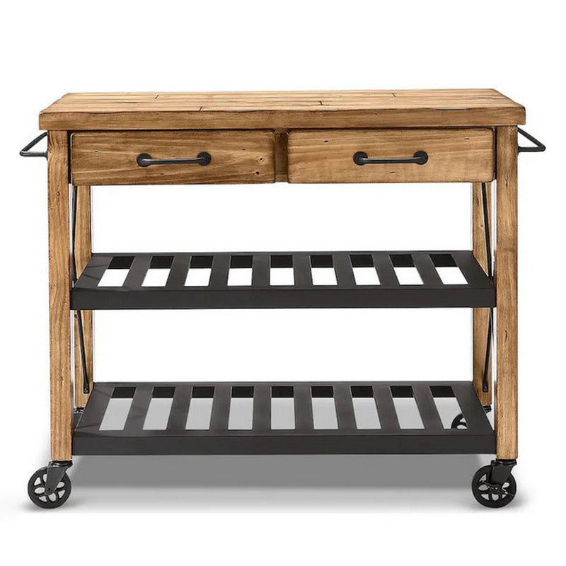 Contemporary Wood Kitchen Island Cart Rolling Kitchen Cart with Open Storage