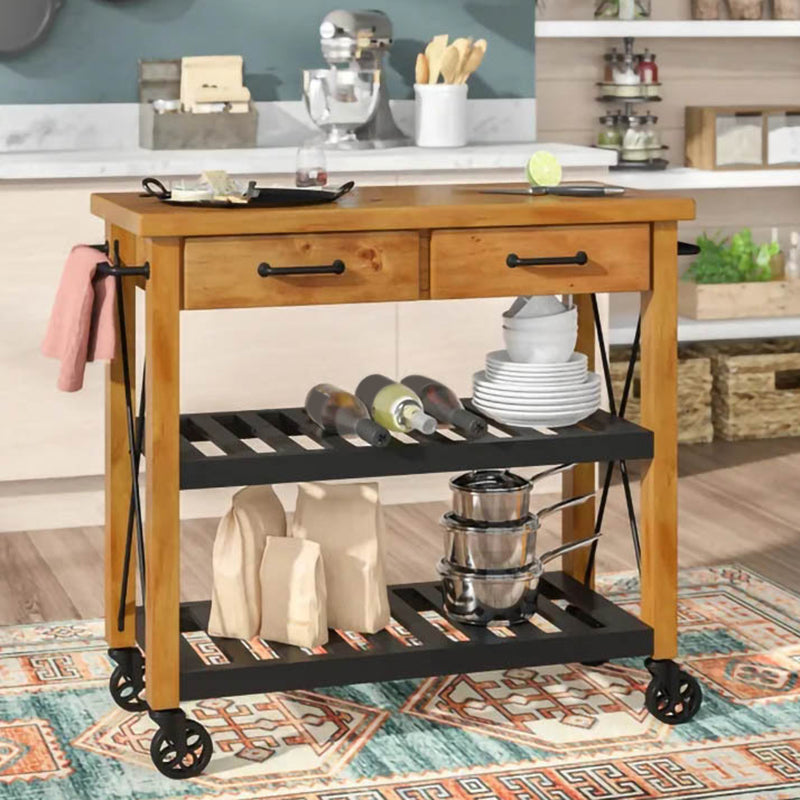 Contemporary Wood Kitchen Island Cart Rolling Kitchen Cart with Open Storage