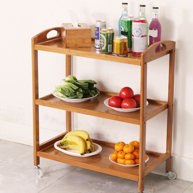 Home Dining Prep Table Natural Open Shelves Prep Table with Casters