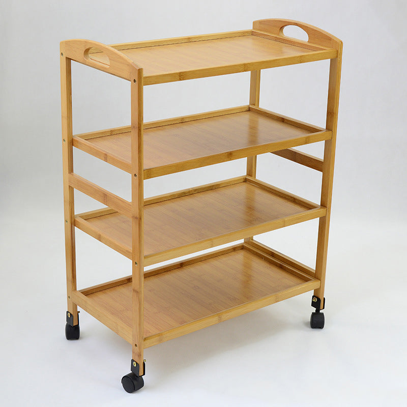 Home Dining Prep Table Natural Open Shelves Prep Table with Casters