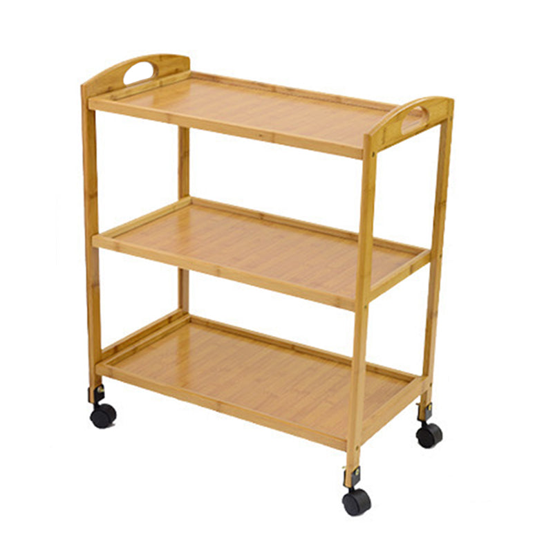 Home Dining Prep Table Natural Open Shelves Prep Table with Casters