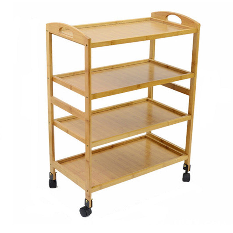 Home Dining Prep Table Natural Open Shelves Prep Table with Casters