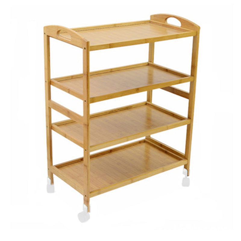 Home Dining Prep Table Natural Open Shelves Prep Table with Casters