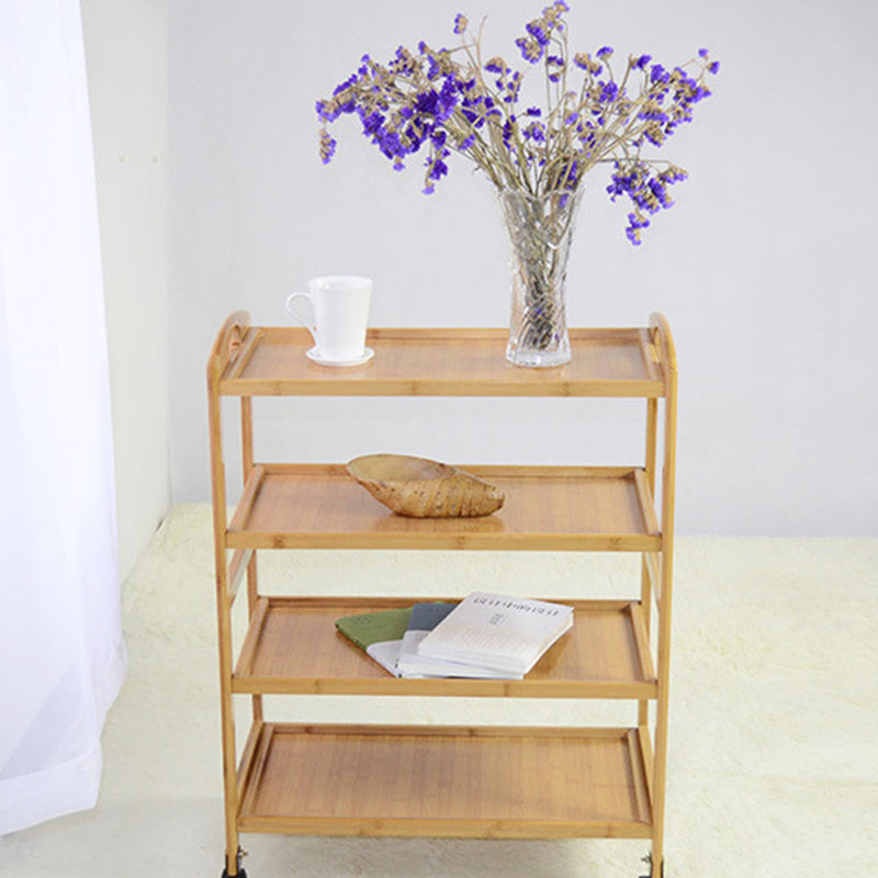 Home Dining Prep Table Natural Open Shelves Prep Table with Casters