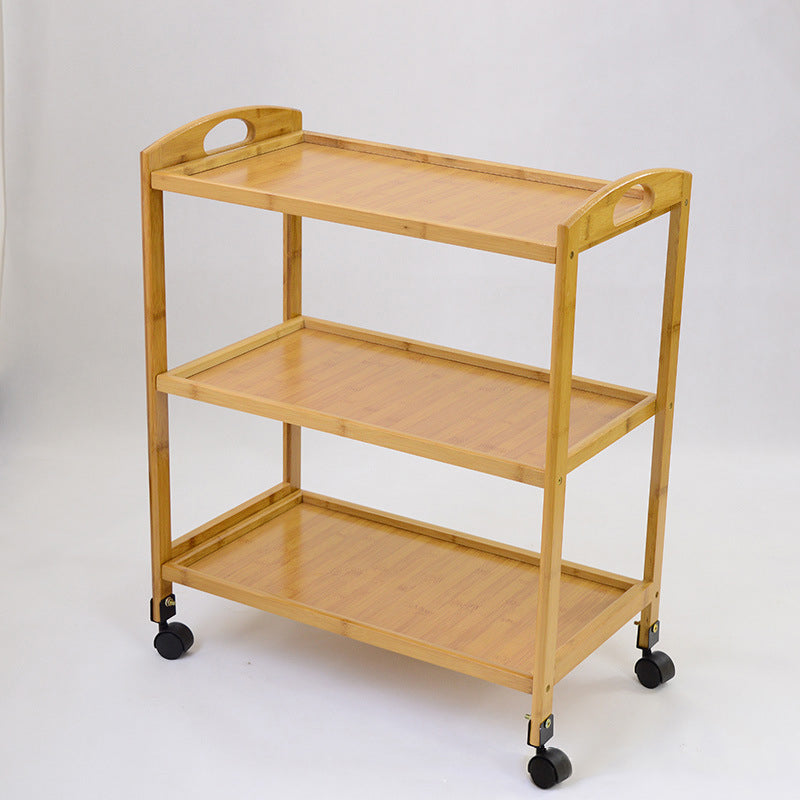 Home Dining Prep Table Natural Open Shelves Prep Table with Casters