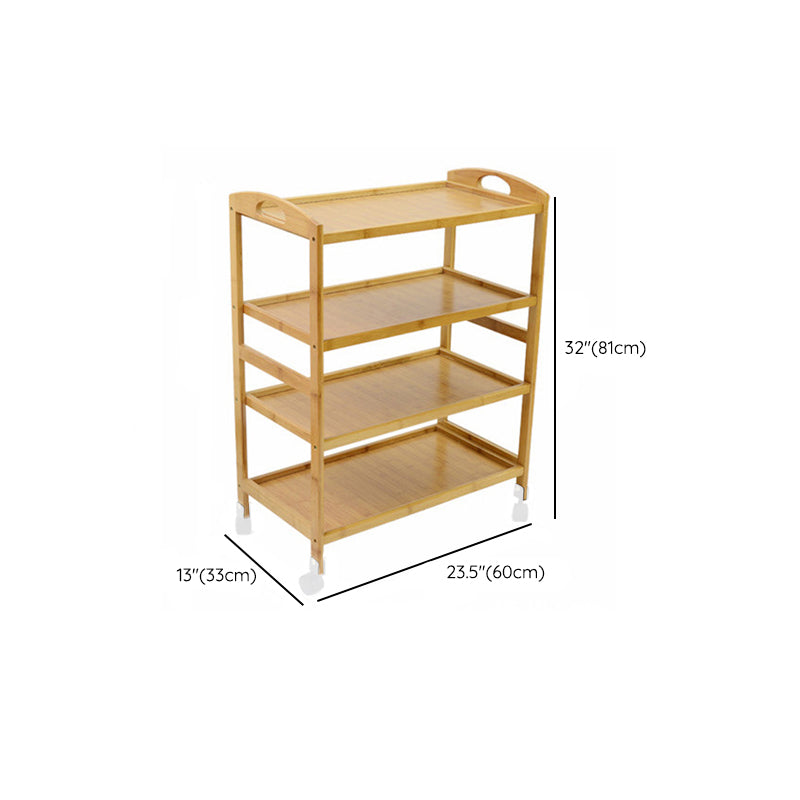 Home Dining Prep Table Natural Open Shelves Prep Table with Casters