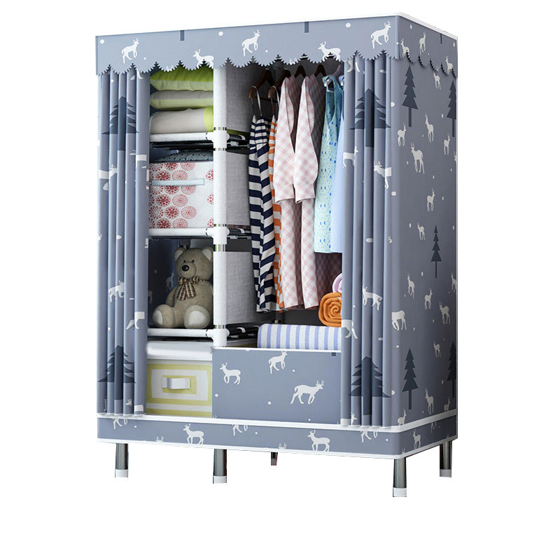Contemporary Wardrobe Closet with Shelves Metal Wardrobe Armoire