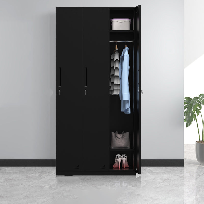 Black Wardrobe Armoire with Garment Rod Steel Wardrobe Cabinet