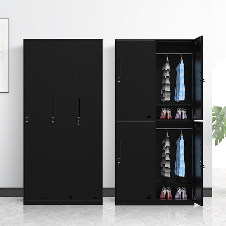 Black Wardrobe Armoire with Garment Rod Steel Wardrobe Cabinet