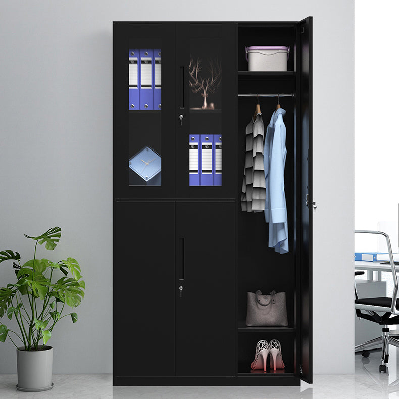 Black Wardrobe Armoire with Garment Rod Steel Wardrobe Cabinet