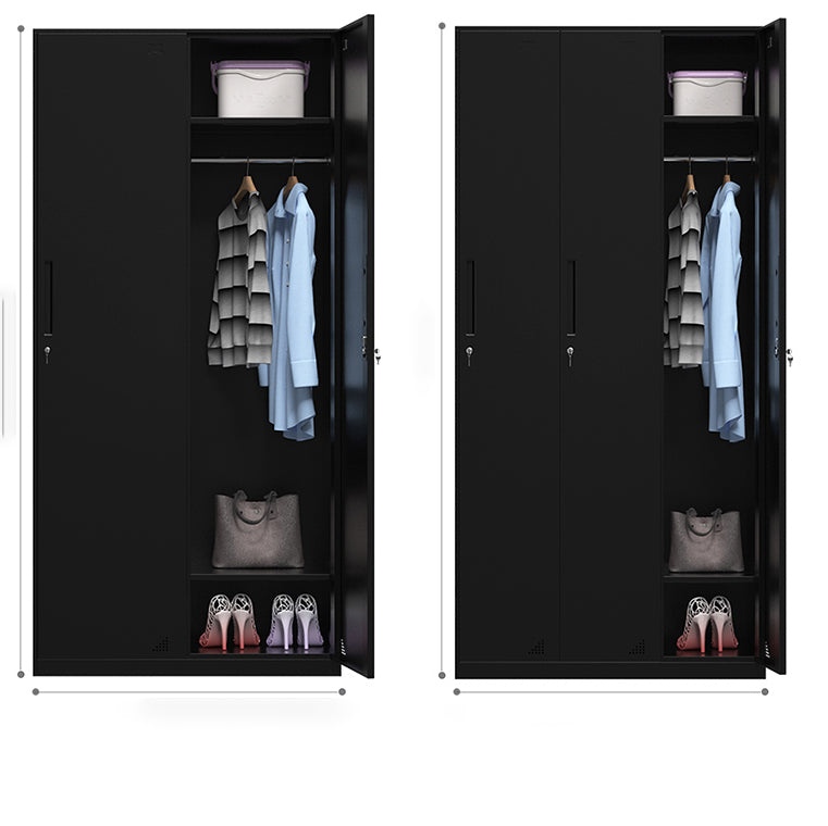 Black Wardrobe Armoire with Garment Rod Steel Wardrobe Cabinet