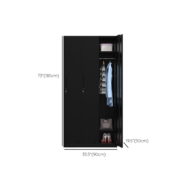 Black Wardrobe Armoire with Garment Rod Steel Wardrobe Cabinet