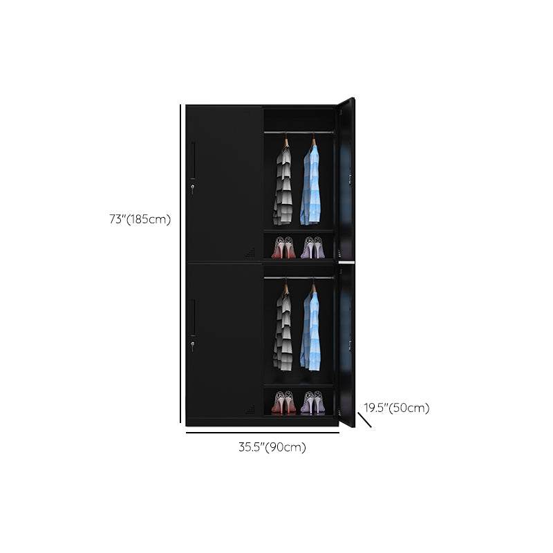 Black Wardrobe Armoire with Garment Rod Steel Wardrobe Cabinet