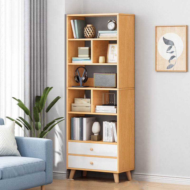 Engineered Wood Standard Bookshelf Modern Open Back Bookcase with Drawers