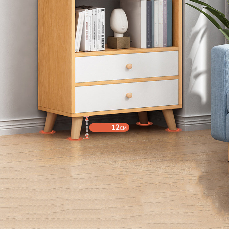 Engineered Wood Standard Bookshelf Modern Open Back Bookcase with Drawers