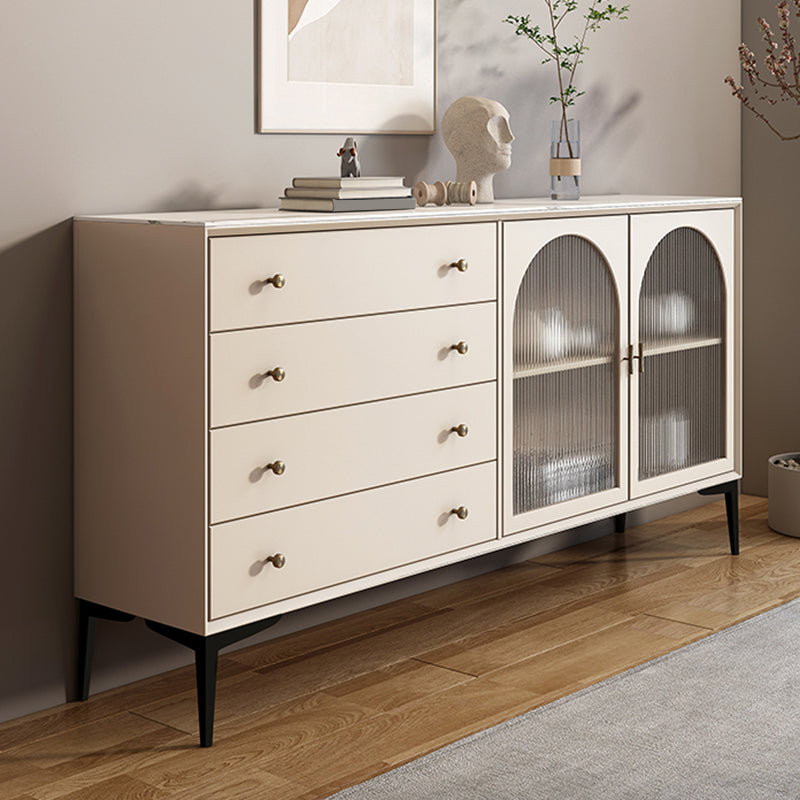 Contemporary Buffet Table Stone Side Board with Cabinets and Drawers