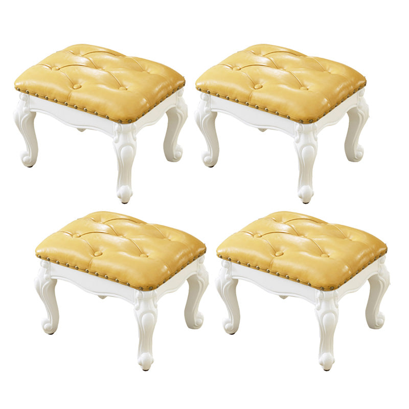 Mid-Century Modern Ottoman Faux Leather Tufted Upholstered Nailhead Trim Rectangle Ottoman