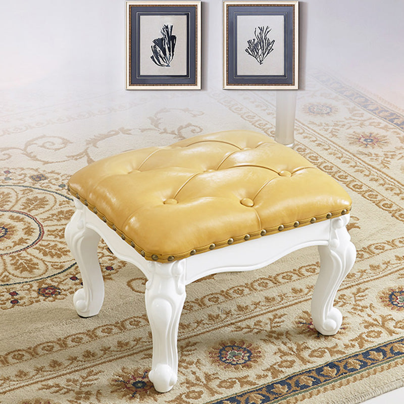 Mid-Century Modern Ottoman Faux Leather Tufted Upholstered Nailhead Trim Rectangle Ottoman