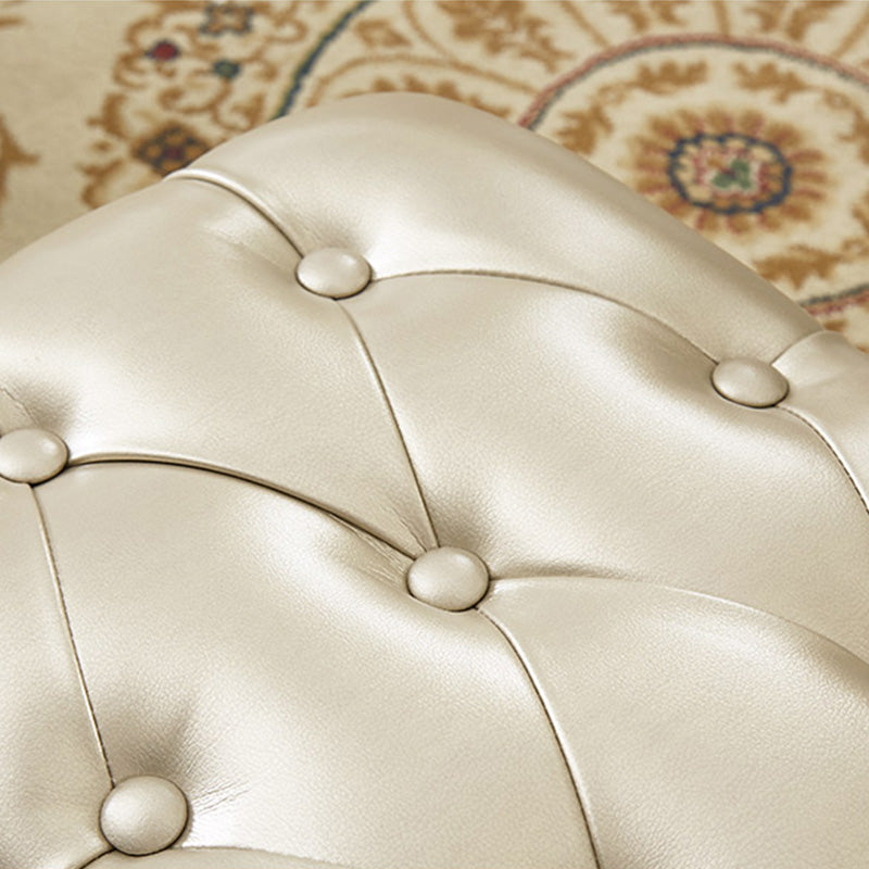 Mid-Century Modern Ottoman Faux Leather Tufted Upholstered Nailhead Trim Rectangle Ottoman